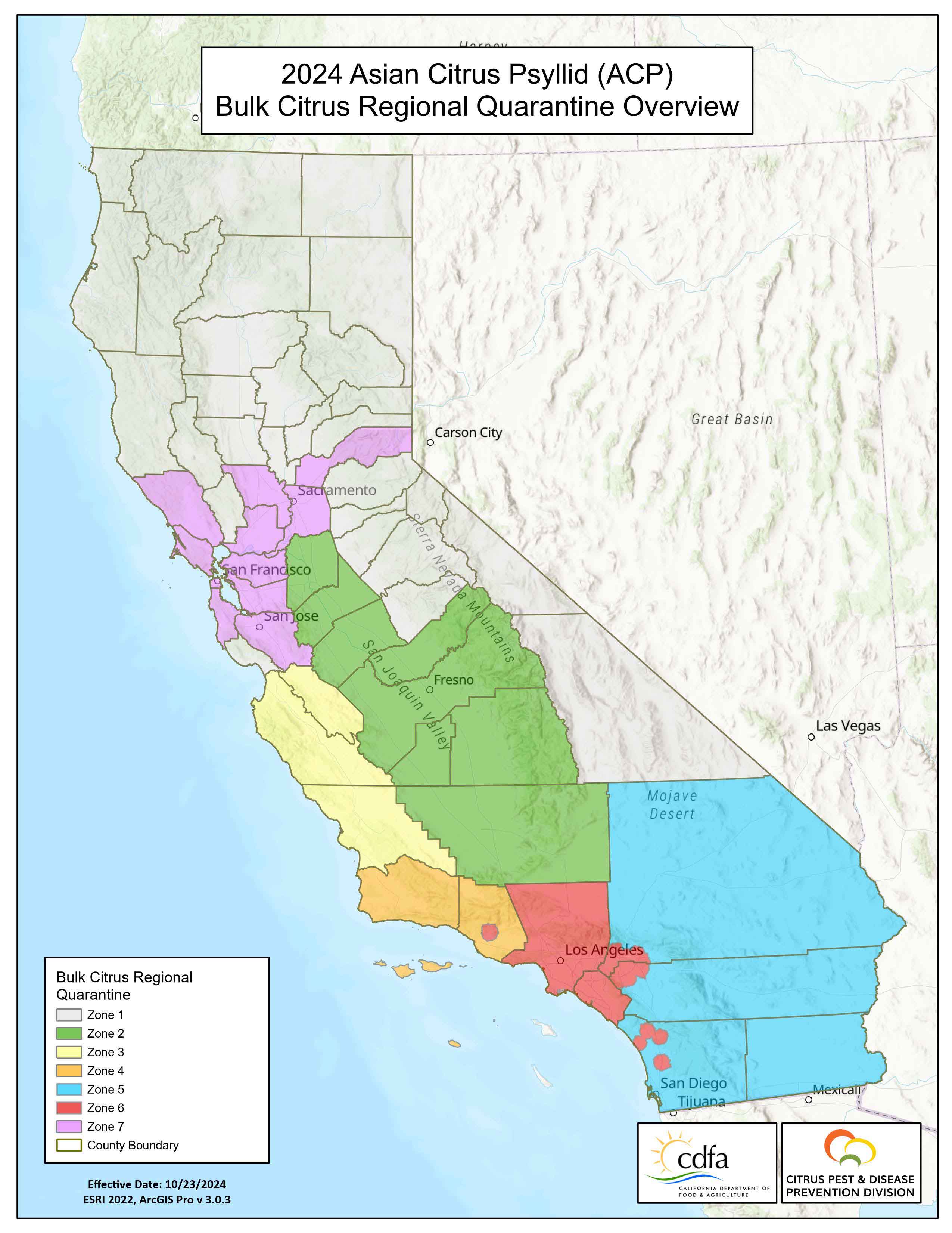 Map for Bulk Citrus Regional Quarantine Zones