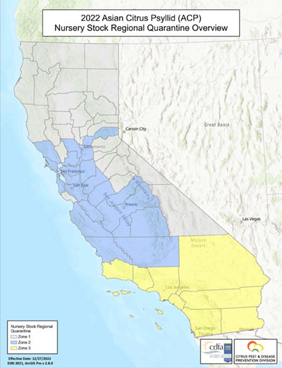 Map for Bulk Citrus Regional Quarantine Zones