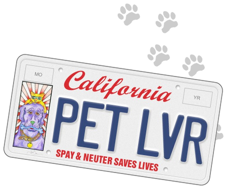 California's SPAY & NEUTER SAVES LIVES specialty license plate reading PET LVR