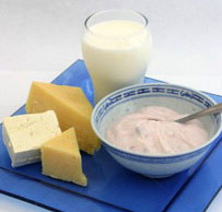 a photo of milk, cheese and other dairy products