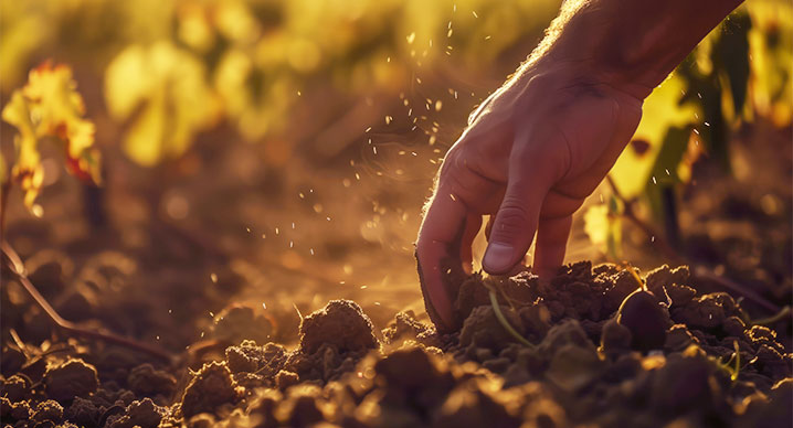 a hand tending to soil