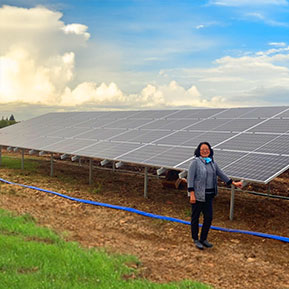 Rosie Lee by a large solar array